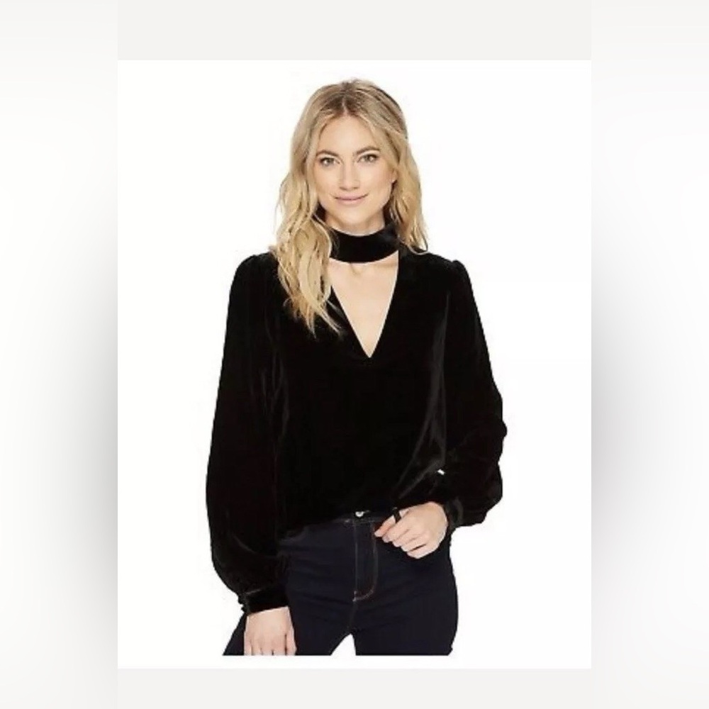 Paige Tamar Black Velvet Choker Cutout Blouse